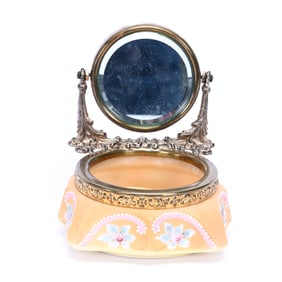 Vanity Box Marked Nakara, Orange And Yellow Tones, Blue Floral Decor