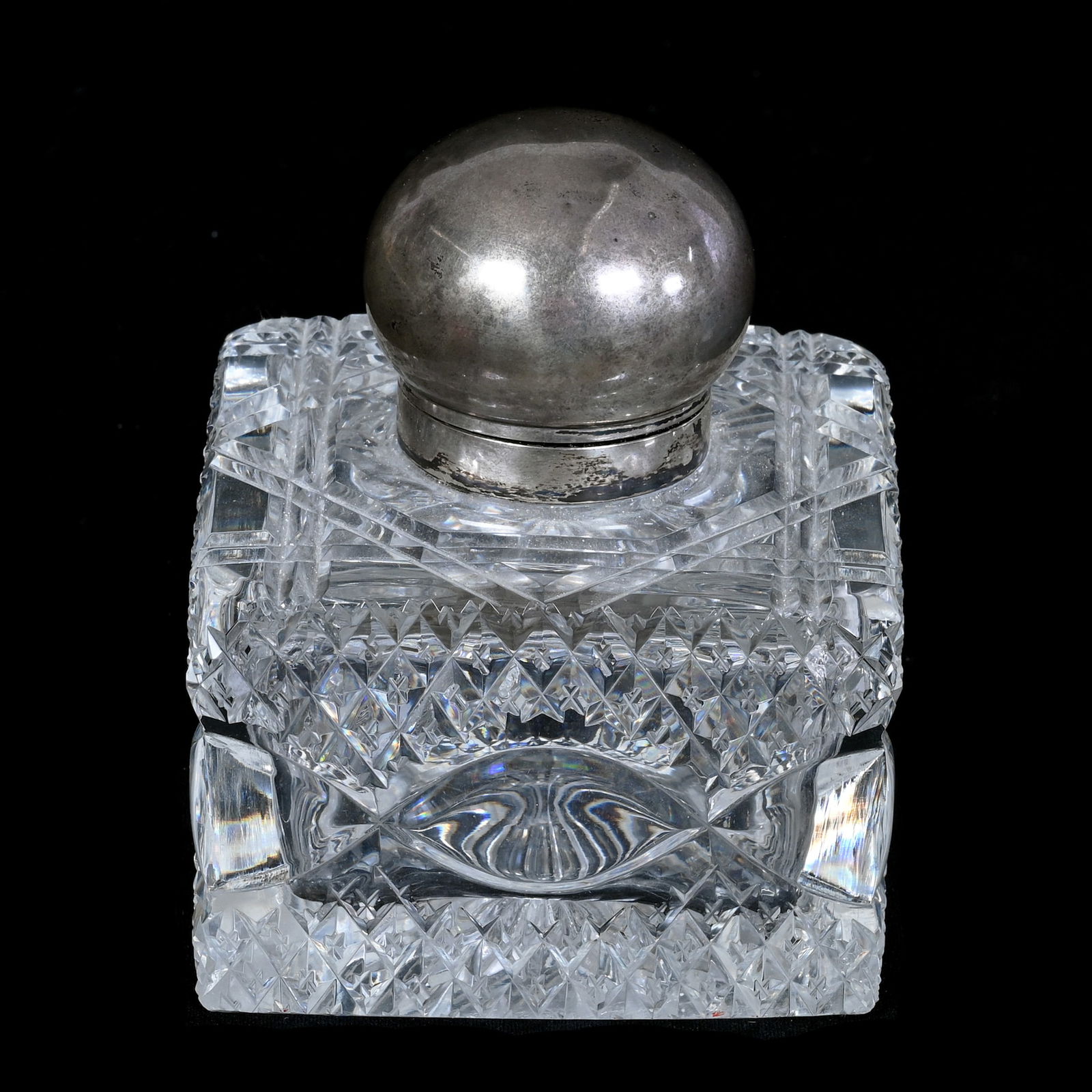 Square Inkwell, Brilliant Period Cut Glass, Crosscut Diamond And Clear Tusks Motif (1 of 4)