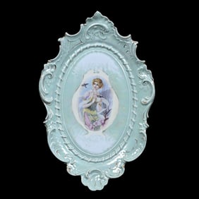 Plaque Marked Prov Saxe, Green Luster Background