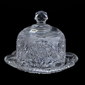 Covered Cheese Dish, American Brilliant Cut Glass, Hobstar And Strawberry Diamond Motif