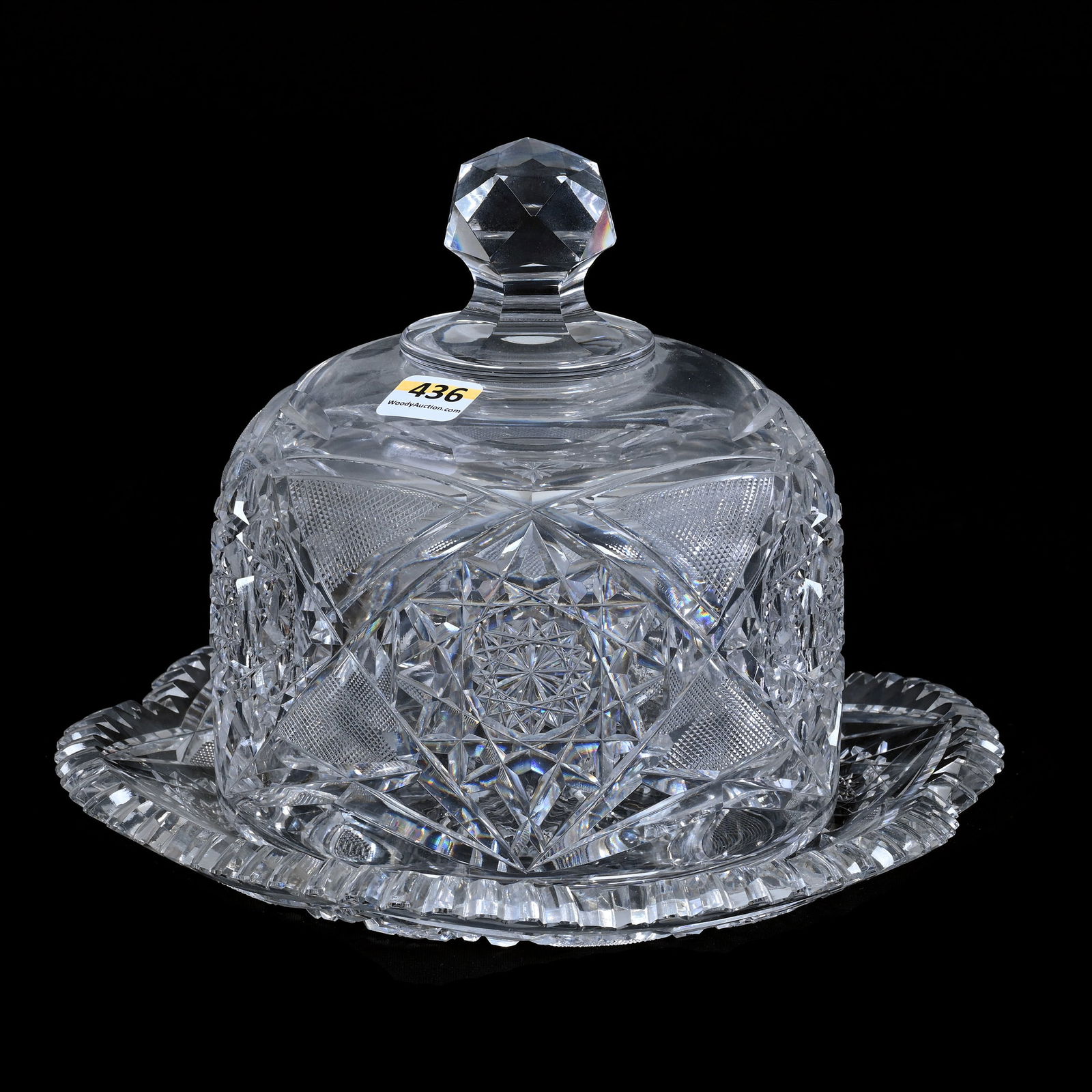 Covered Cheese Dish, American Brilliant Cut Glass, Hobstar And Strawberry Diamond Motif (1 of 3)