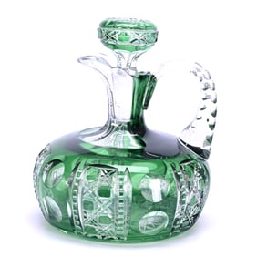 Ship's Decanter, American Brilliant Cut Glass, Green Cut To Clear