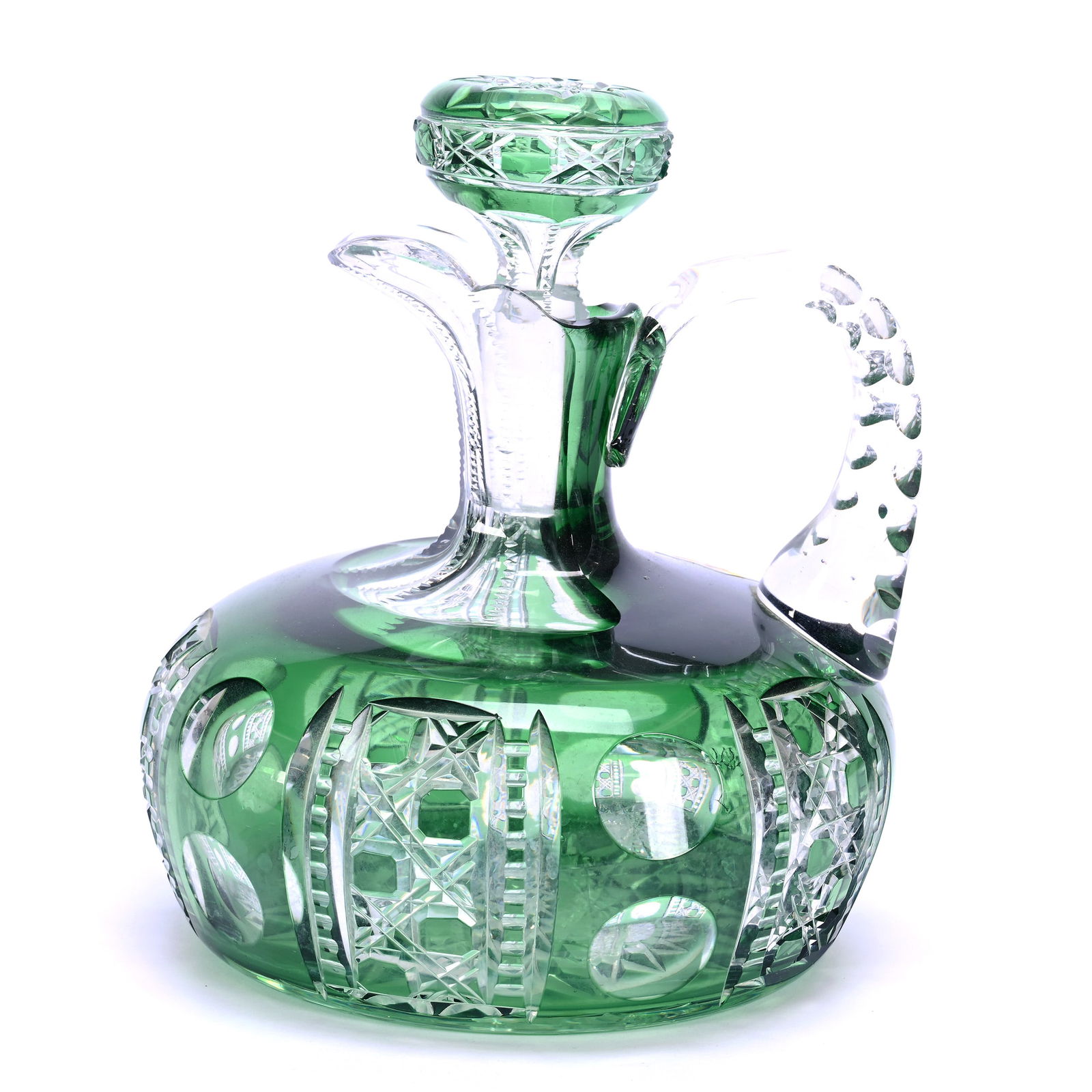 Ship's Decanter, American Brilliant Cut Glass, Green Cut To Clear (1 of 6)