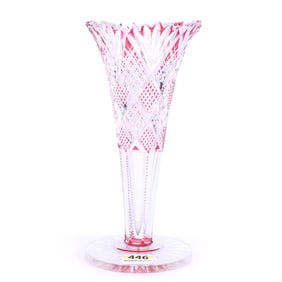 Trumpet Vase, American Brilliant Cut Glass, Cranberry Cut To Clear