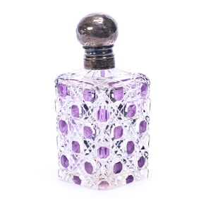 Cologne Bottle, Brilliant Period Cut Glass, Amethyst Cut To Clear, Cane Pattern