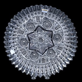 Round Tray, American Brilliant Cut Glass, Signed Libbey Ellsmere Pattern