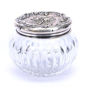 Powder Box, American Brilliant Cut Glass, Prism Cut Pattern