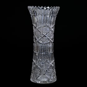 Vase, American Brilliant Cut Glass, Signed Libbey Ellsmere Pattern
