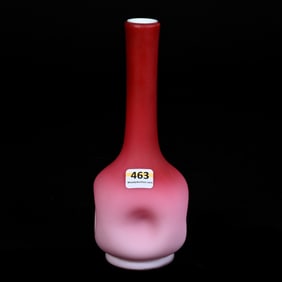 Vase, Pink Satin Cased Art Glass, Dimpled Sides