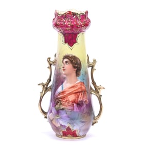Vase, Two Handles, Marked Royal Vienna, Portrait Of Woman