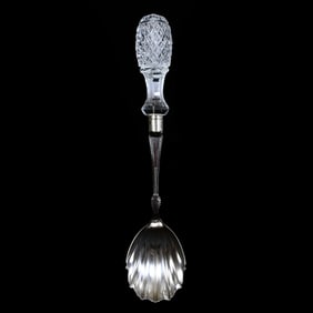 Salad Spoon, American Brilliant Cut Glass, Crosscut Diamond Handle