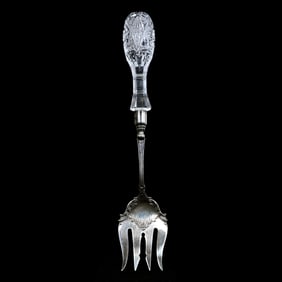Salad Fork, American Brilliant Cut Glass, Hobstar And Fan Motif