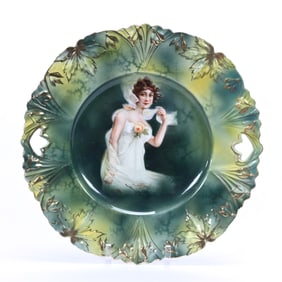 Cake Plate Marked R.S. Prussia, Leaf Mold, Fall Season Portrait Decor
