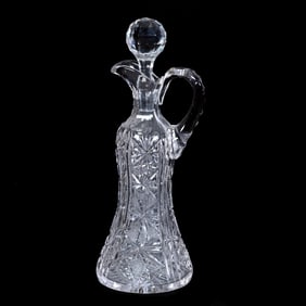 Decanter, American Brilliant Cut Glass, Hobstar, Strawberry Diamond, Zipper And Fan Motif