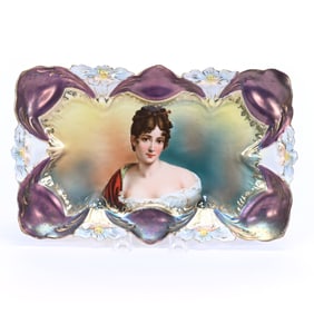 Footed Dresser Tray, Rare, Unmarked R.S. Prussia, Lily Mold