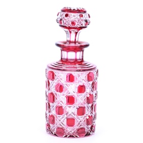 Cologne Bottle, Brilliant Period Cut Glass, Red Cut To Clear