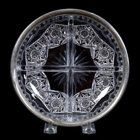 Bowl, Four Division, American Brilliant Cut Glass, Alhambra Pattern By Meriden