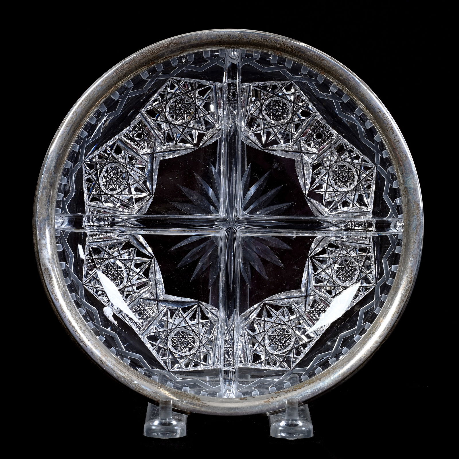 Bowl, Four Division, American Brilliant Cut Glass, Alhambra Pattern By Meriden (1 of 3)