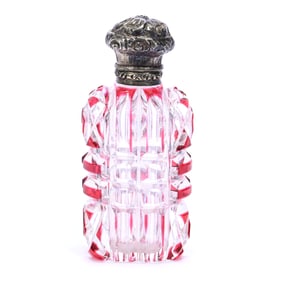 Perfume Bottle, Brilliant Period Cut Glass, Cranberry Cut To Clear