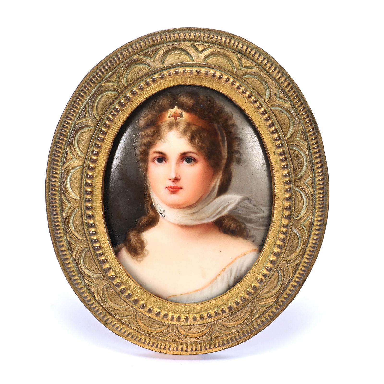 Porcelain German Plaque, Hand Painted, Portrait Of Queen Louisa (1 of 2)