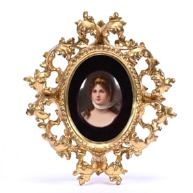 German Oval Porcelain Plaque, Hand Painted Queen Louisa