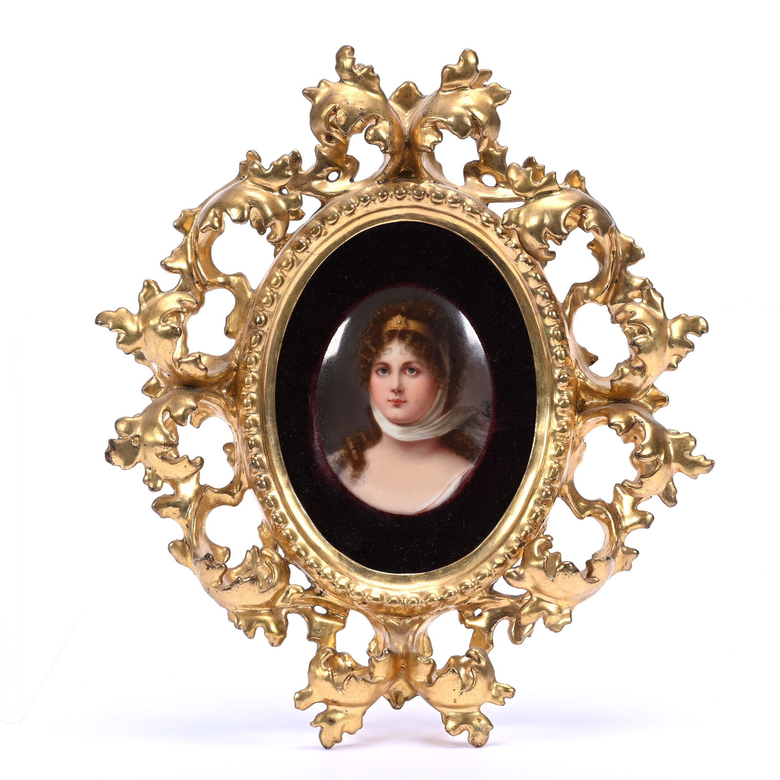 German Oval Porcelain Plaque, Hand Painted Queen Louisa (1 of 3)