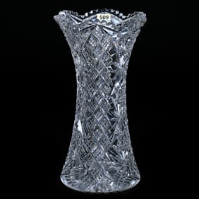 Vase, American Brilliant Cut Glass, Signed Hawkes