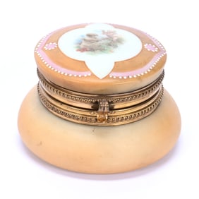 Jewel Box Marked Nakara, Orange And Pink Tones, Cherub Scenic Decor