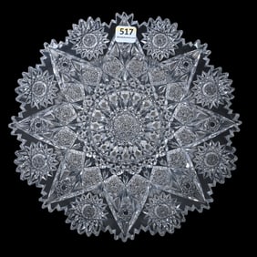Plate, American Brilliant Cut Glass, Expanding Star Pattern Attributed To Elite Cut Glass