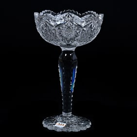 Compote, American Brilliant Cut Glass, Four Sections Of Hobstar And Cane Motif