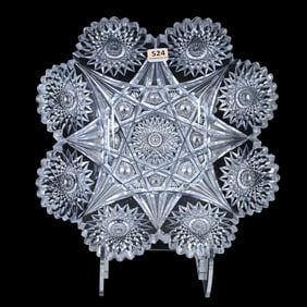 Square Bowl, American Brilliant Cut Glass, Eight Point Star Center With Large Hobstar Border