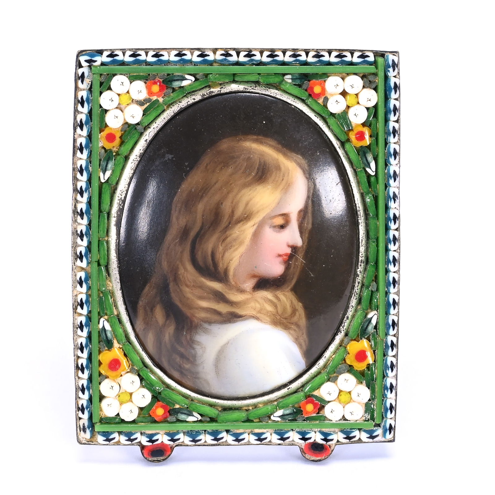 Hand Painted Porcelain Plaque Set In Micro Mosaic Frame (1 of 2)