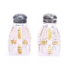 Pair Salt And Pepper Shakers, Klondike Pattern Glass