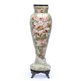 Vase, Footed, Marked Kelva, Green Mottled Ground