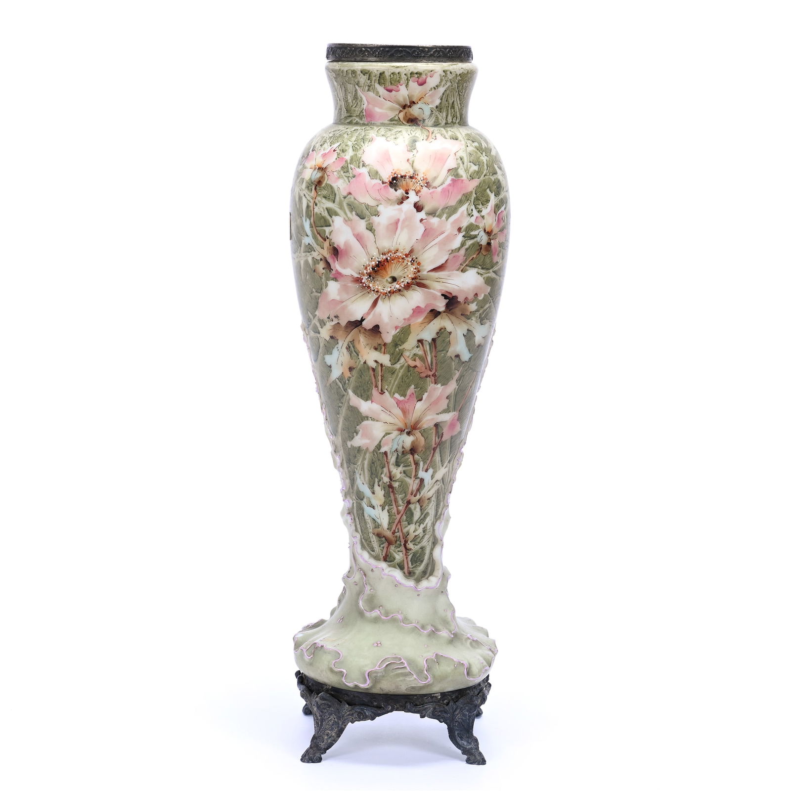 Vase, Footed, Marked Kelva, Green Mottled Ground (1 of 4)