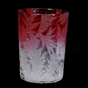Tumbler, Rubina Art Glass, Molded And Sandblasted Leaf Design