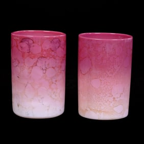 Pair Tumblers, Pink Agata Art Glass By New England