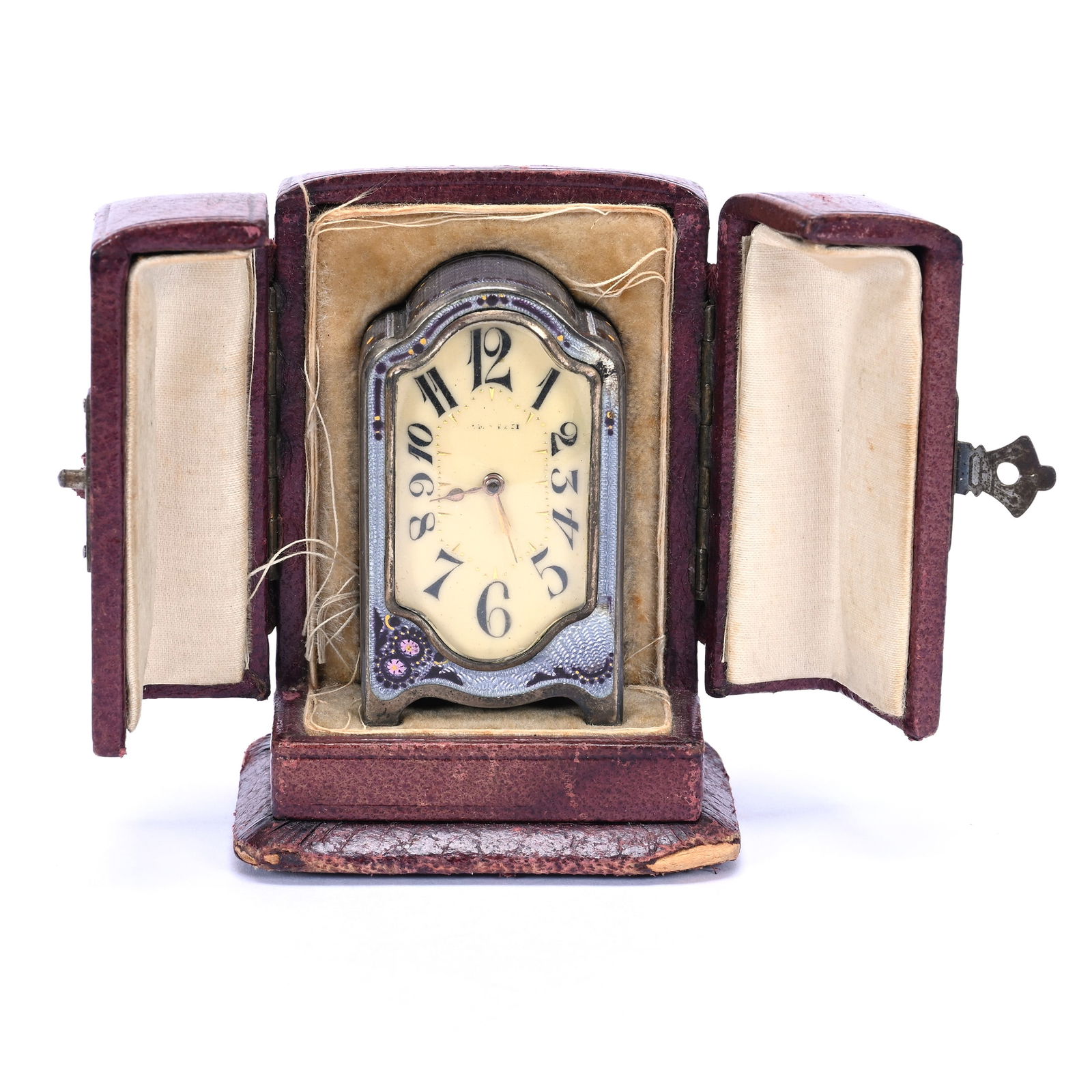 Travel Clock In Case, Marked Zenith, Silver And Guilloche Enamel (1 of 4)