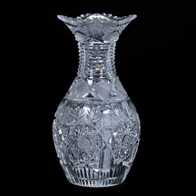 Bowling Pin Vase, American Brilliant Cut Glass, Electra Pattern By Straus