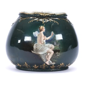 Oval Vase, Royal Bayreuth Blue Mark, Green Tones, Nymph Decor