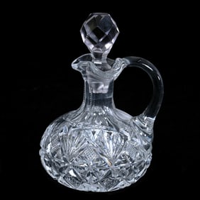 Cruet Bottle, American Brilliant Cut Glass, Signed Hawkes Brazilian Pattern