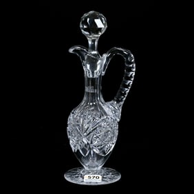Pedestal Cruet Bottle, American Brilliant Cut Glass, Hobstar, Crosshatch And Fan Motif