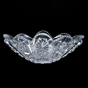 Dish, Blown Mold, American Brilliant Cut Glass, Signed Hawkes