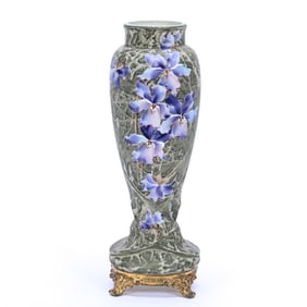 Footed Vase Marked Kelva, Green Mottled Ground