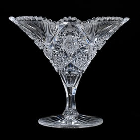 Tazza, American Brilliant Cut Glass, Hobstar, Vesica, Nailhead Diamond And Fan Motif