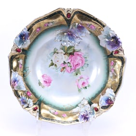Bowl, Unmarked R.S. Prussia, Floral And Jewel Mold