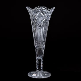 Trumpet Vase, American Brilliant Cut Glass, Hobstar, Prism And Crosshatch Motif