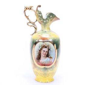 Ewer Marked Royal Saxe, Yellow And Green Tones
