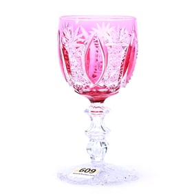 Wine Stem, Brilliant Period Cut Glass, Cranberry Cut To Clear