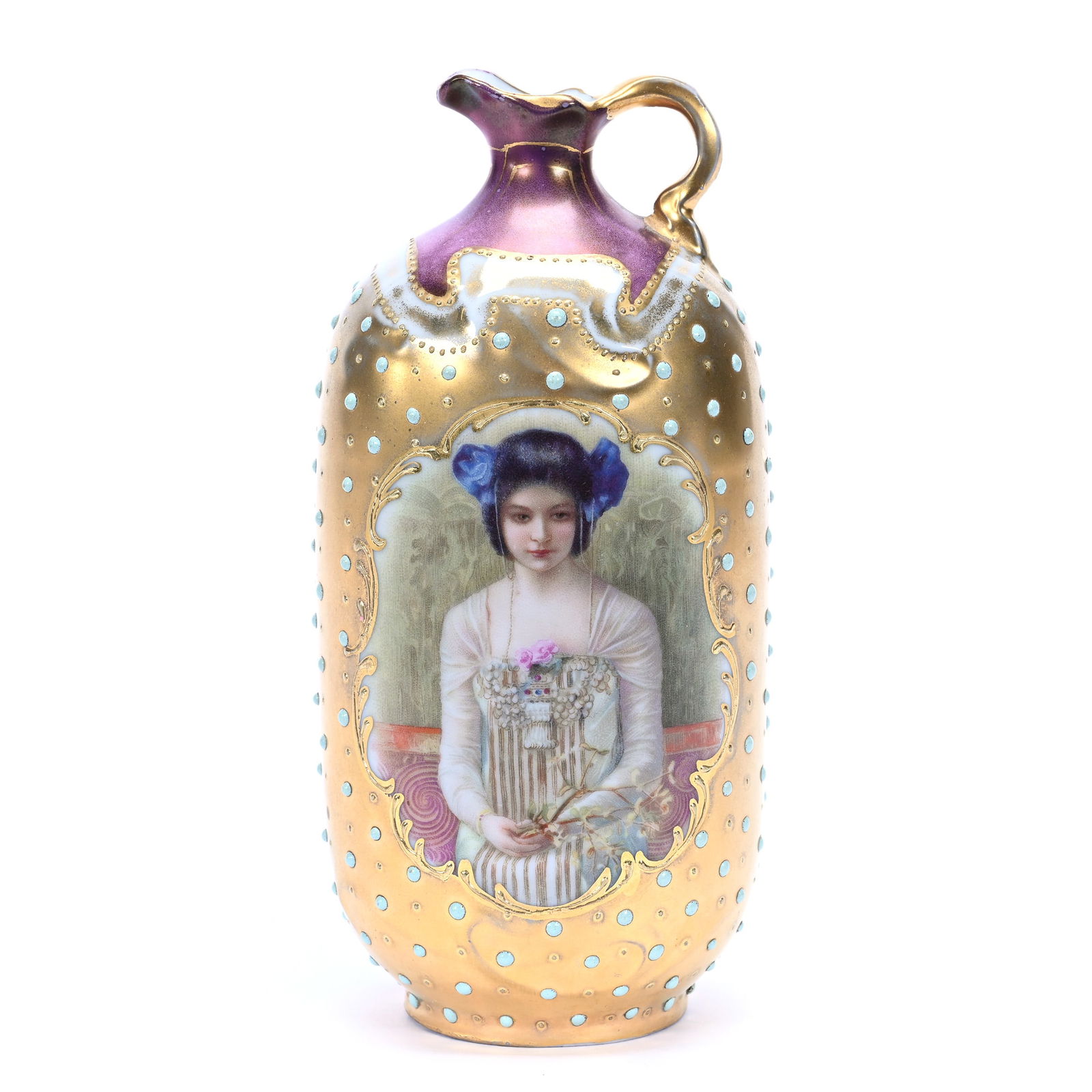 Jug Marked Prov Saxe, Gold Background With Iridescent Bronze Border (1 of 3)